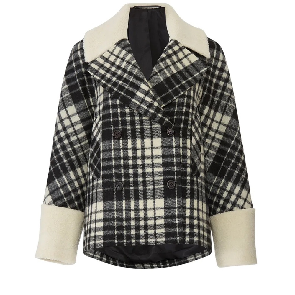 Martin Grant Double Breasted Shearling Jacket sz 44 US 12 XL Black Ivory
